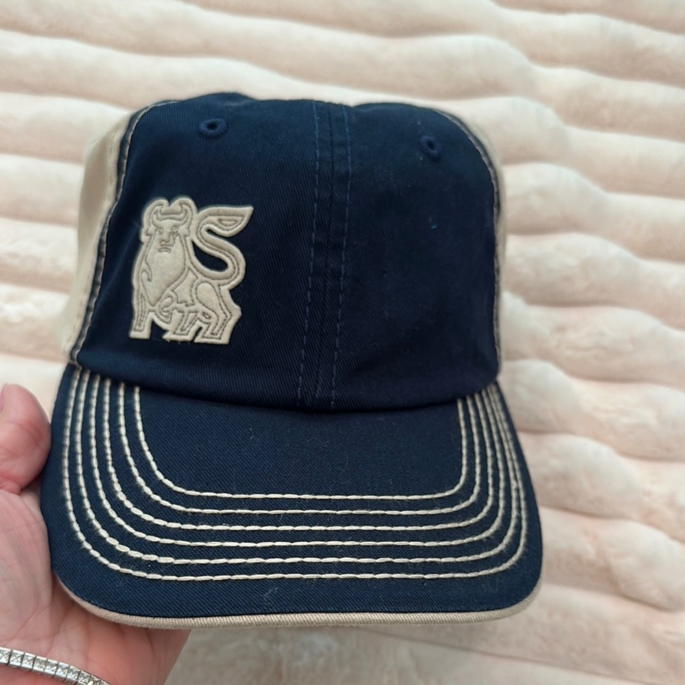 MERRILL LYNCH Navy and Beige Cap with Bull Logo NWOT